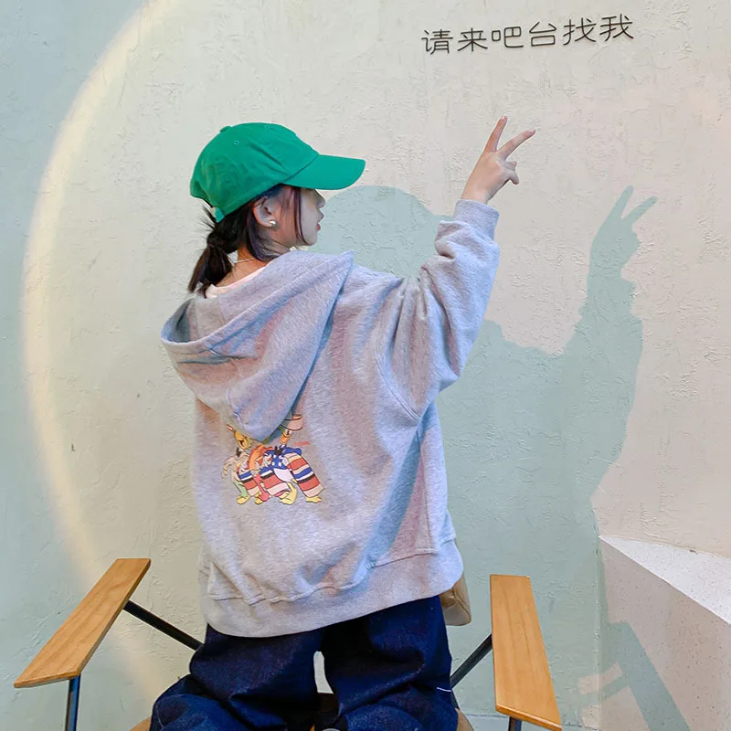 

Kids Girl 8 10 12 years Cartoon Zipper Hoodies Spring Fall Fashion Casual Teen Girl Outfit Tops