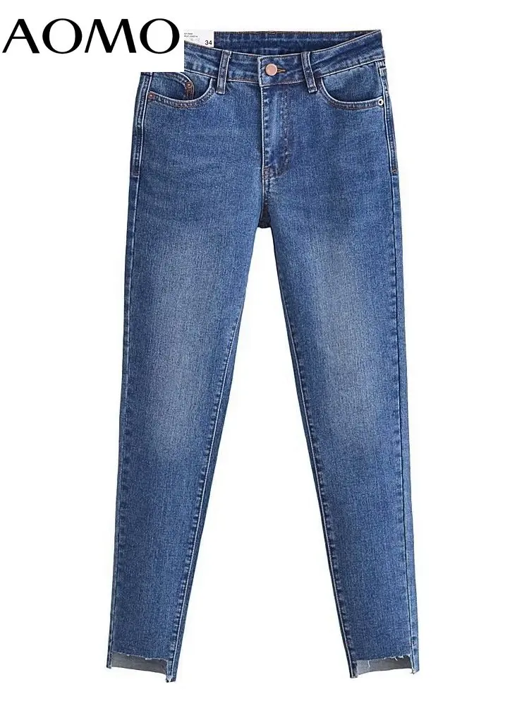 

AOMO 2022 Fashion Women Slim Jeans Pants Trousers Pockets Buttons Female Pants SW20A