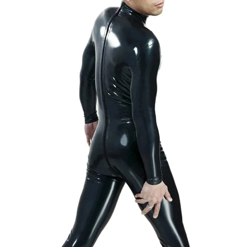Мужской латексный костюм кошки с задней планкой боди из искусственной резины