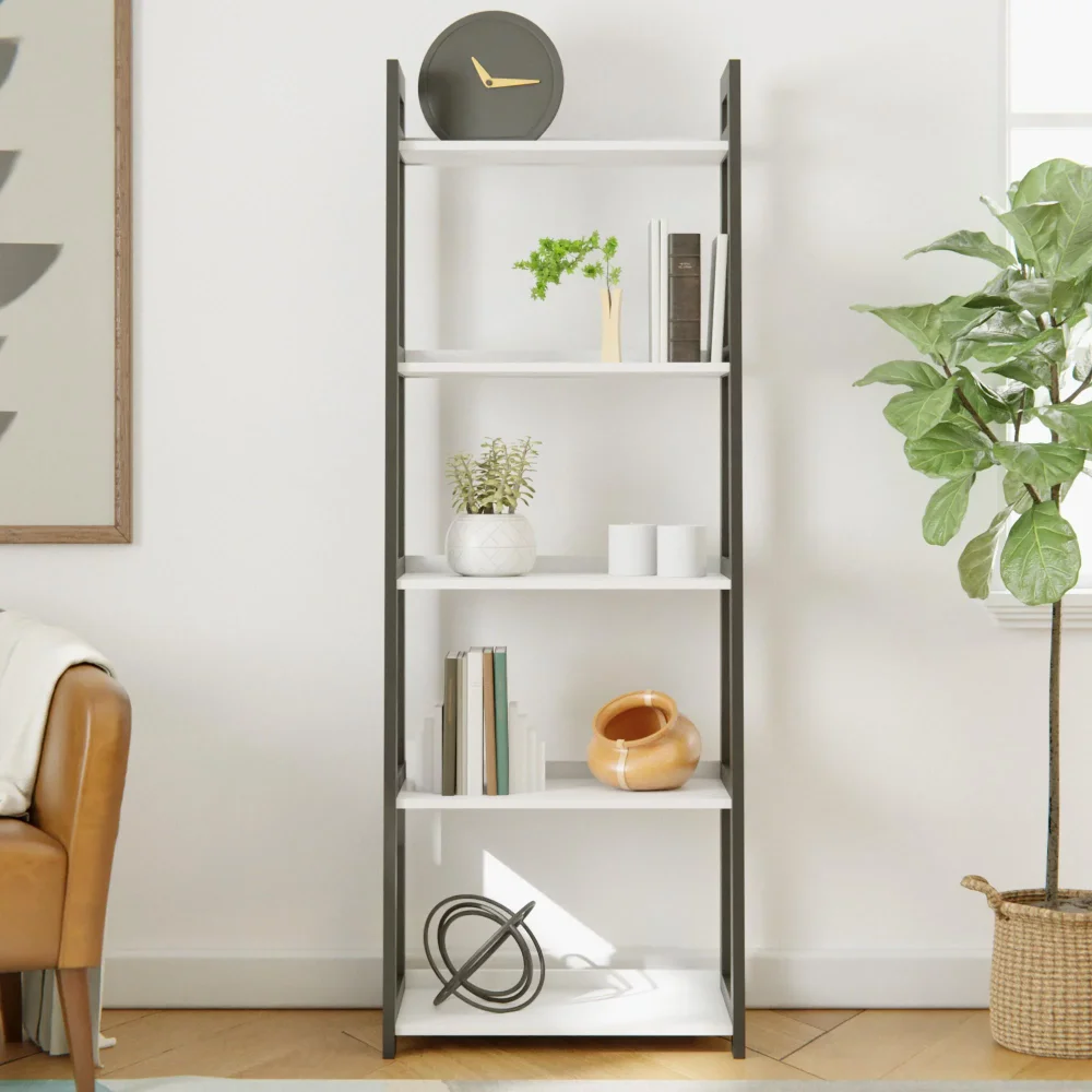 

Mayview 5 Shelf Ladder Bookcase, Black & White Furniture Decoration Classical Classic Style Bookcases