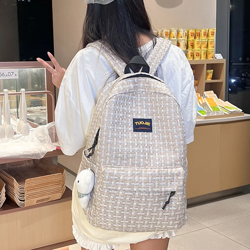 

Summer New Women Backpack Trendy Plaid School Bag for Girls Outdoor Large Capacity Travel Backpacks Casual Student Bookbags