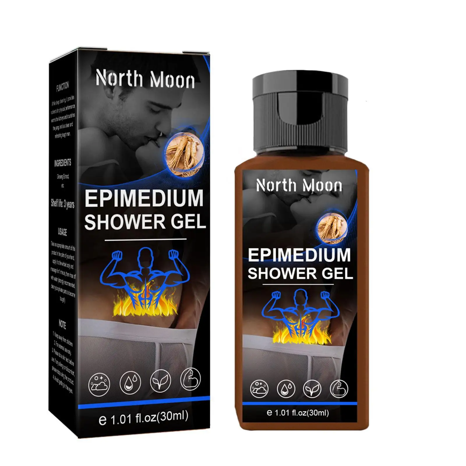 30ml Man Epimedium Ginseng Essence Shower Gel Body Wash Deep Cleaning Bathing Skin Body Shower Moisturizing Care Exfoliating
