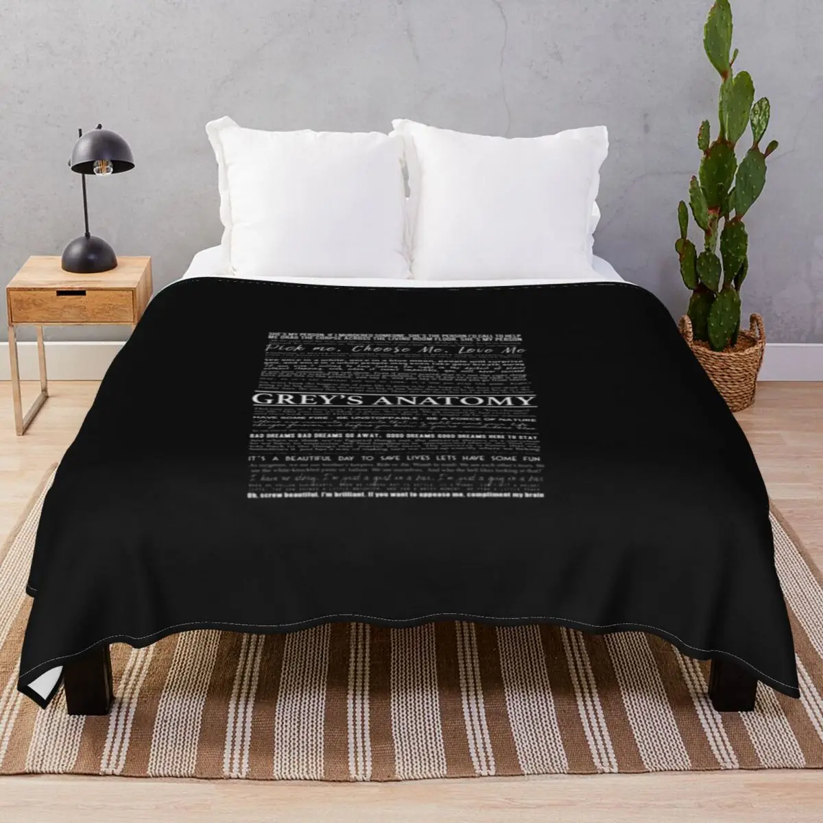 Typography Black Blanket Fleece All Season Breathable Unisex Throw Blankets for Bed Sofa Camp Cinema