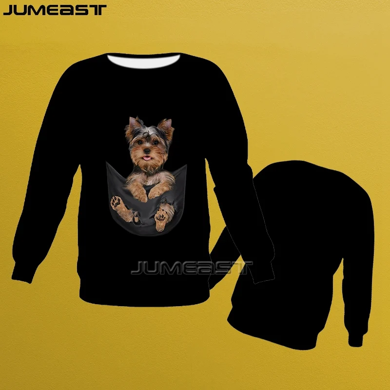 

Jumeast Men's Chothing Summer T Shirt Pocket Dog Printed Sweatshirt Women Streetwear Full Sleeve Shirts Funny Tops Black Tees