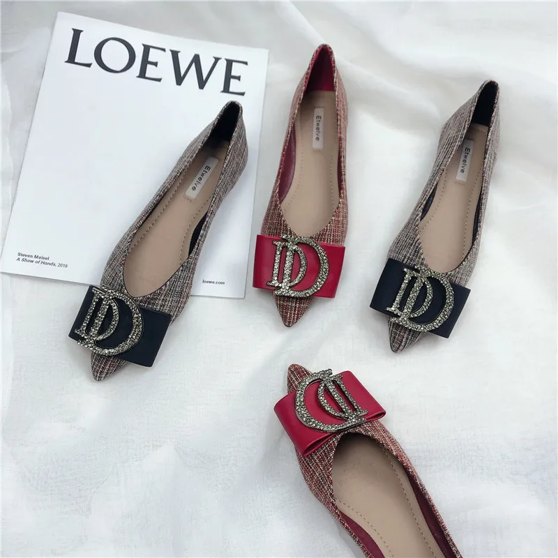 

Pointed Single Shoe Plaid Soft Sole Ladies Ballet Shoes New Versatile Women's Flat Shoes Comfortable Soft Sole Maternity Shoes