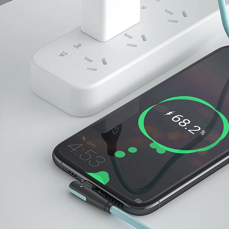 USB сверхбыстрое зарядное устройство, жидкий силиконовый кабель для Huawei Xiaomi Mi Redmi Samsung POCO Phone, 90-градусный зарядный кабель типа C для передачи данных (art.: 3920c2ca39ac3) - 3920c2ca39ac3