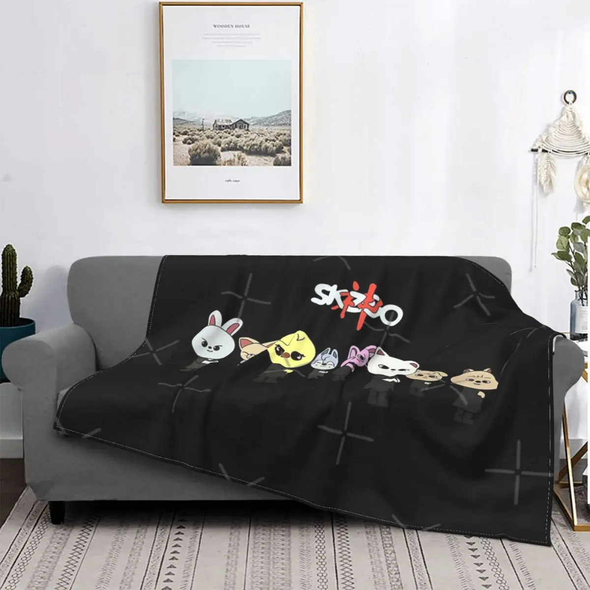 

Paquete de pegatinas de Stray Kids-Manta Skzoo, colcha a cuadros para cama, cubierta de playa, manta de verano, alfombra de orac