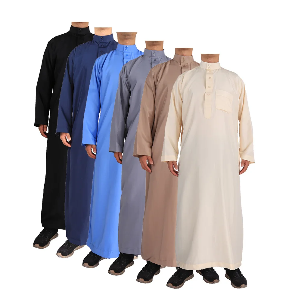 Мусульманская Мода, мусульманский Средний Восток, мужской с длинным рукавом, арабский круглый вырез, исламский однотонный кафтан, макси Дуб...