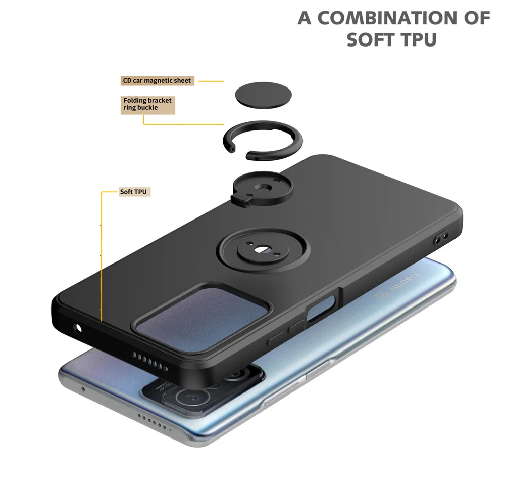 Жидкий силиконовый противоударный чехол-держатель с магнитным кольцом для Xiaomi Mi