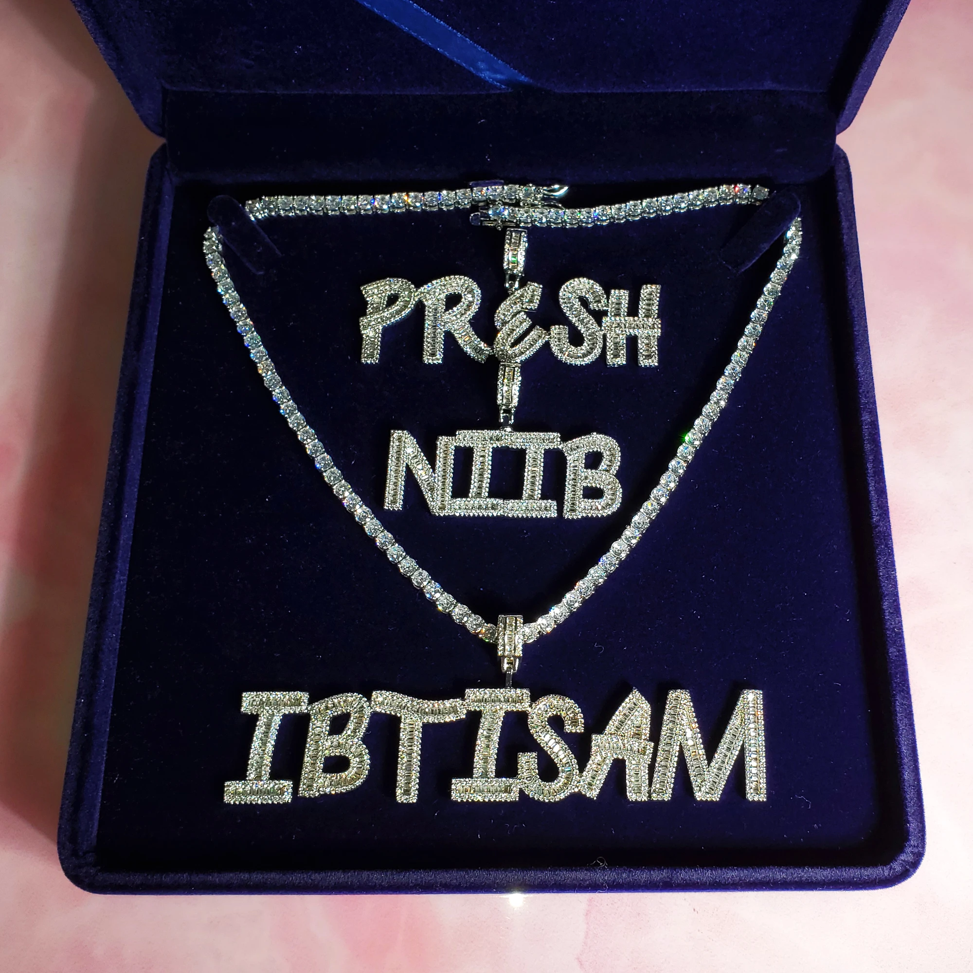 Bling IcyBaguette Cubic Zircon Diamond Letters Chain Customized Name Necklace Personalised Necklace Sparkling Prom Party Jewelry