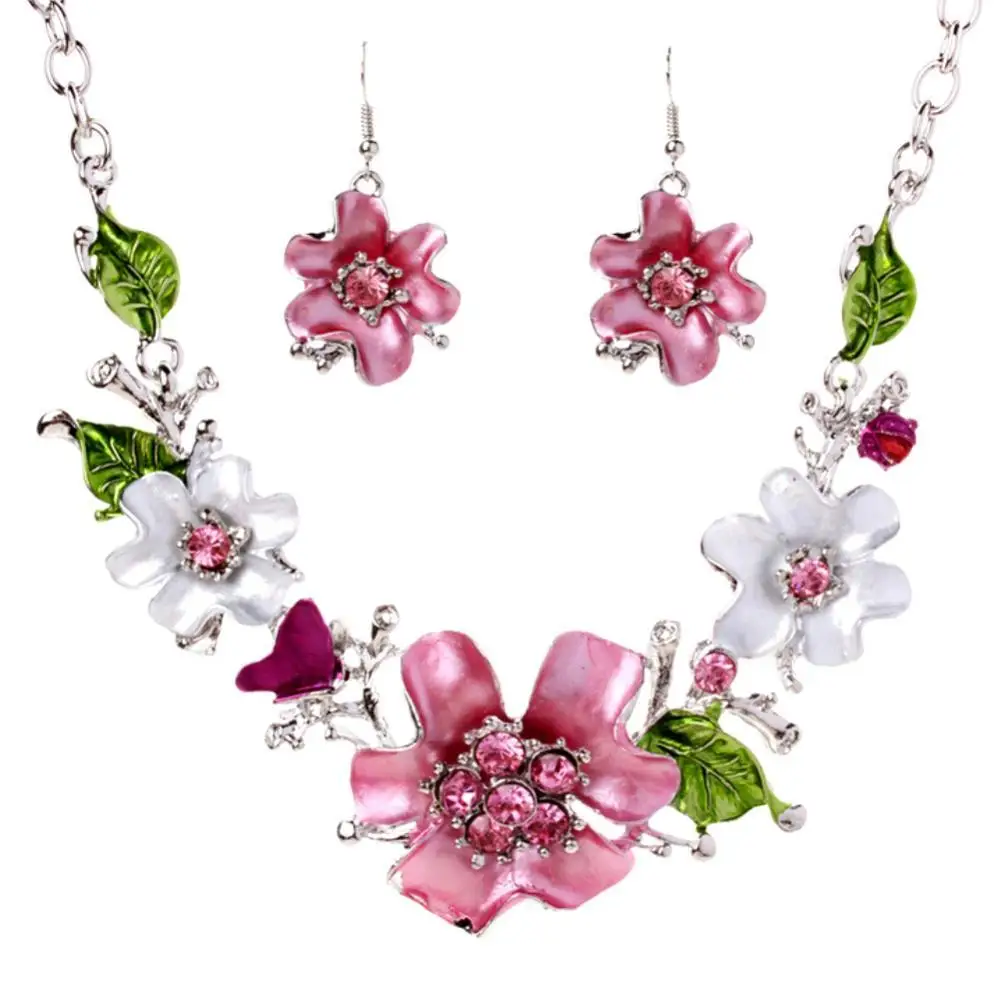 

Chic Women Rhinestone Inlaid Flower Pendant Hook Earrings Necklace Set Jewelry