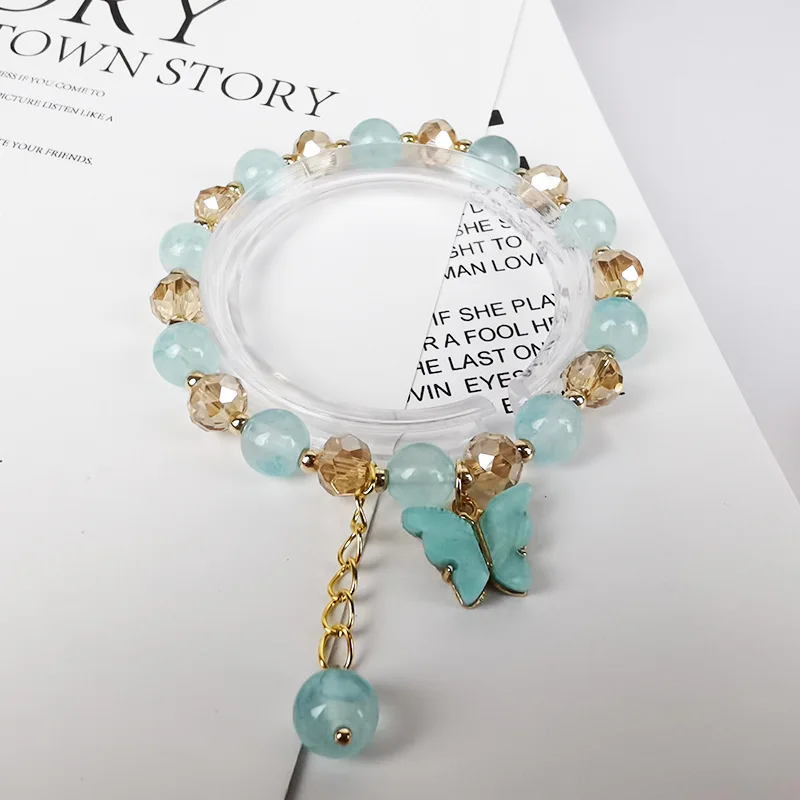 

Новинка 2022, браслет со стеклянными бусинами-бабочками, искусственный нефритовый браслет для маленькой девочки, подарок на день рождения, рождественский подарок