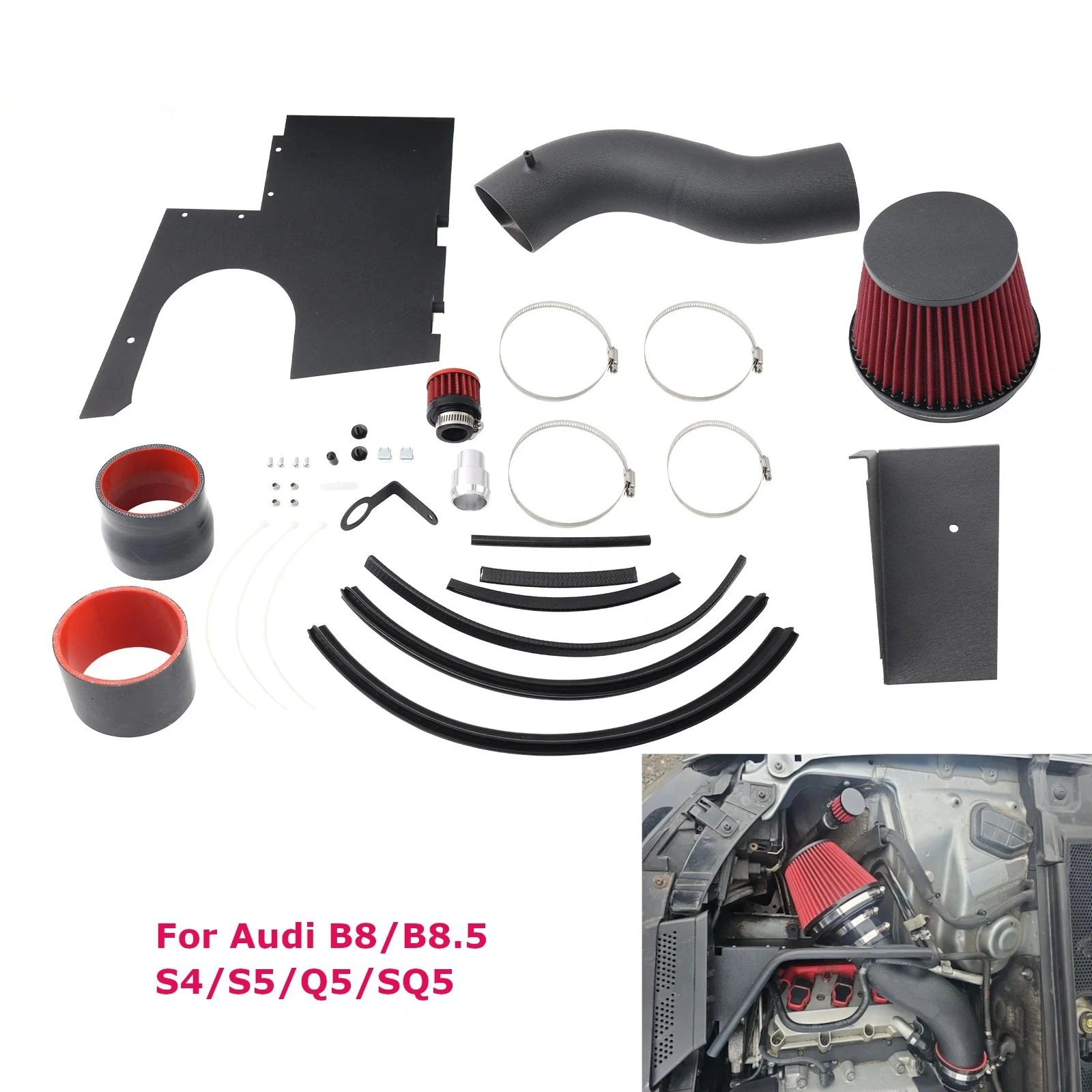 Фото Комплект для впуска холодного воздуха High Flow Cold Air Intake для Audi S4 S5 Coupe Cabriolet, труба 3,5 дюйма, для двигателей B8 B8.5 3.0T / 3.2L V6 №1