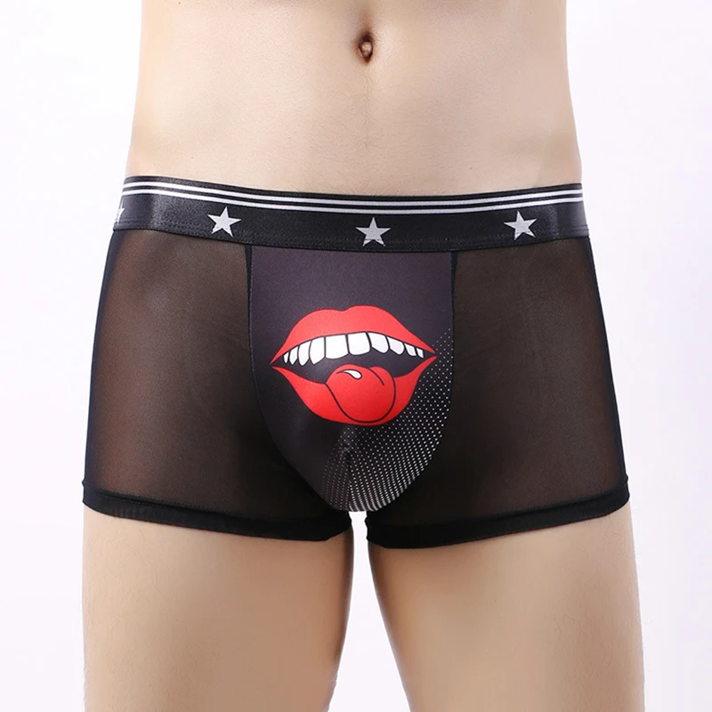 5 Pcs/Lot Men's Ice Silk Mesh Yarn Transparent Boxer Briefs Sexy Underpants Mesh Hollow Breathable Four Corners Men's Underwear