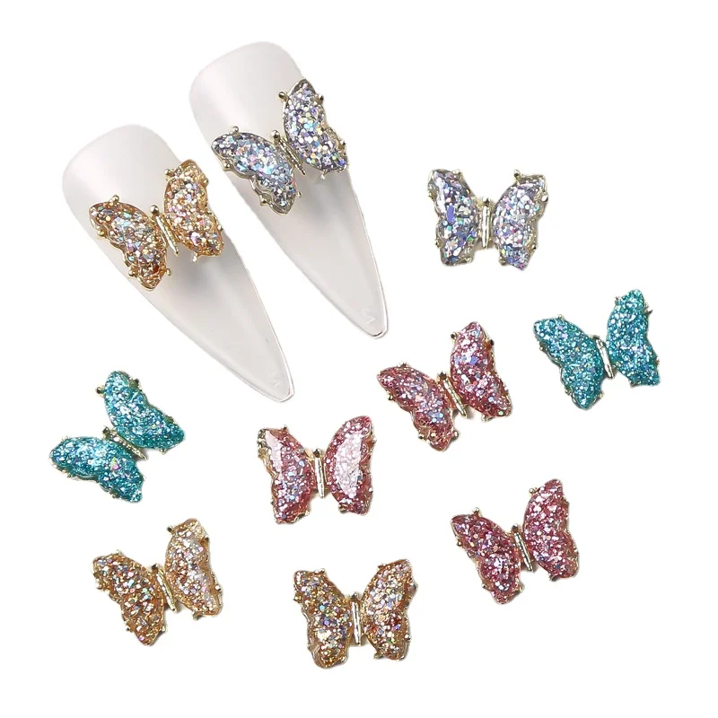 

Новинка, 20 шт./упаковка, украшения для дизайна ногтей в виде бабочки, трехмерная яркая кристаллическая бабочка, искусственное украшение