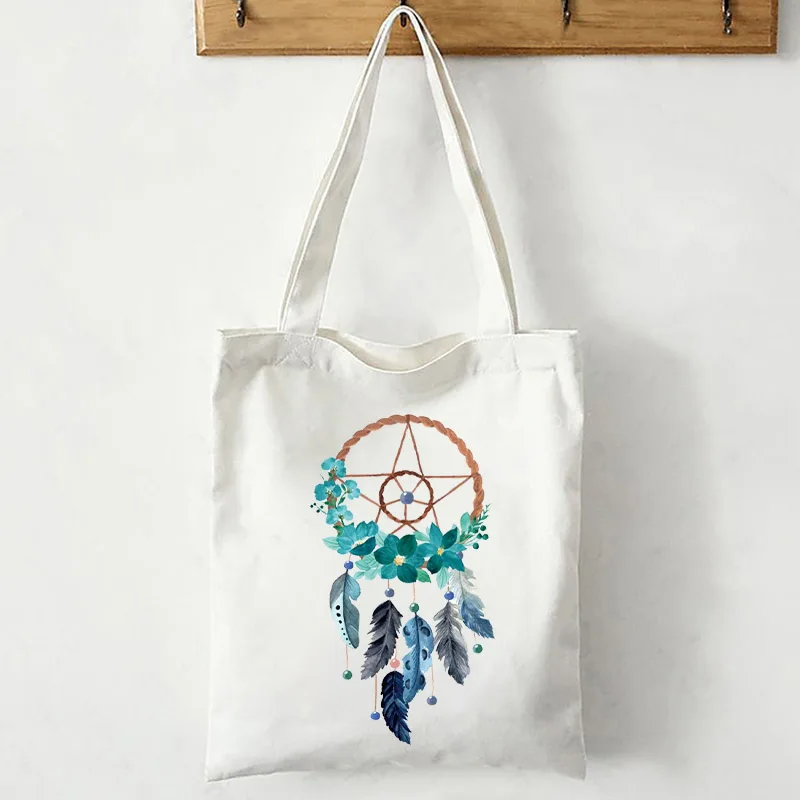 

Ladies Handbags Girl Dreamcatcher Canvas Tote Bags Travel Shopping Bag for Women Eco Reusable Shoulder Shopper Bags Book Bag