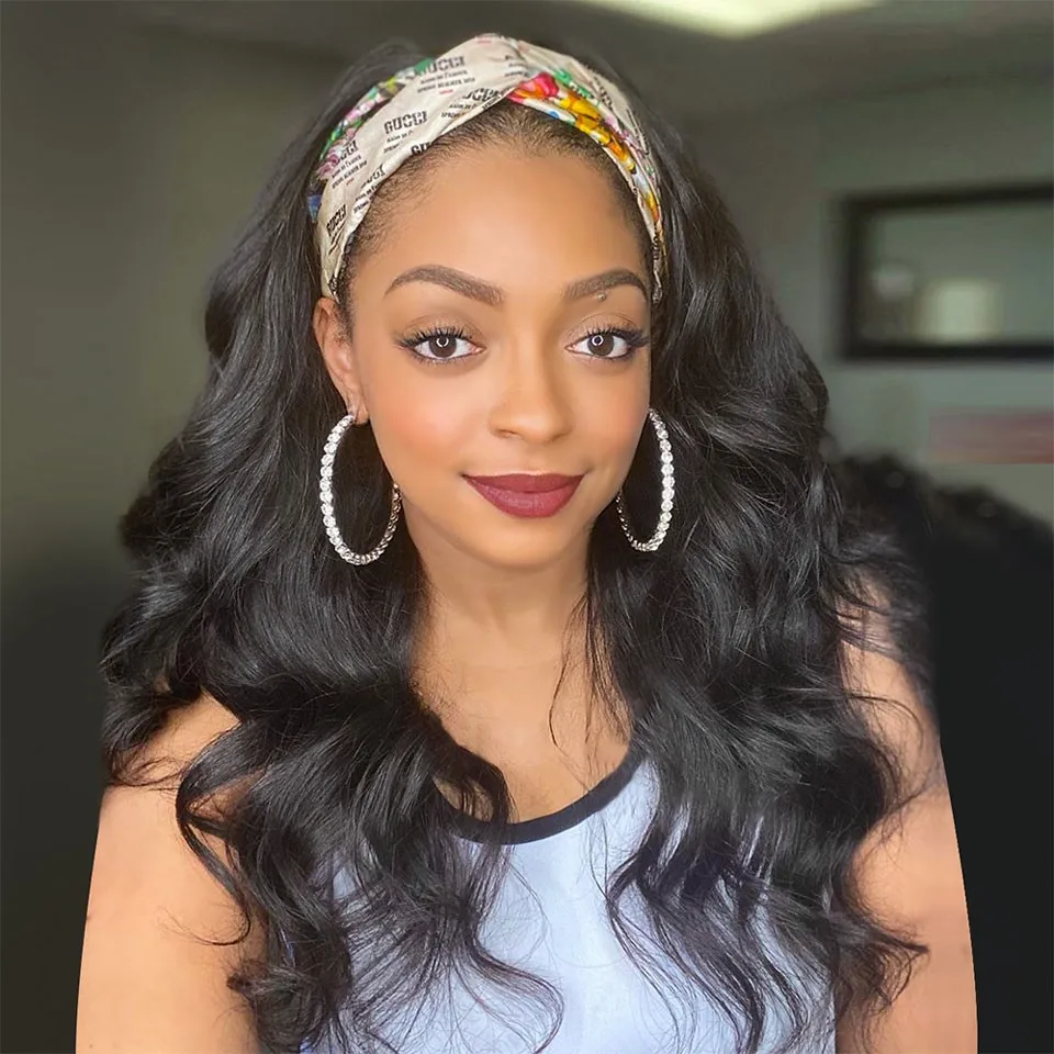 

Brazilian Body Wave Headband Wigs for Black Women #4 99J Honey Brown Colored Human Hair Wigs Glueless Full Machine Made Wig