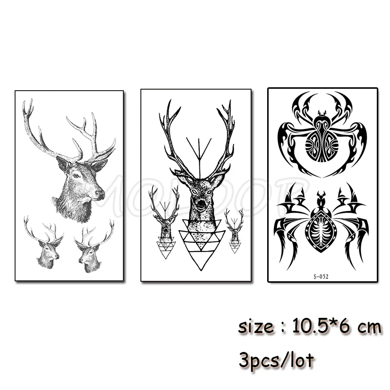 Временная тату-наклейка, олень, паук, животное, переводная татуировка, искусственная татуировка, боди-арт, водонепроницаемая татуировка для телефона 