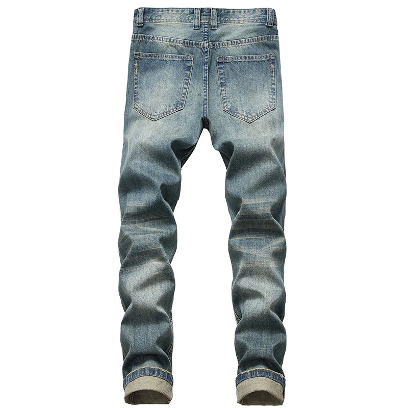 Straight Men Blue Jeans European American Style Popular Denim Pants Hole Brand Trousers Large Size All Season Clothes Wholesale