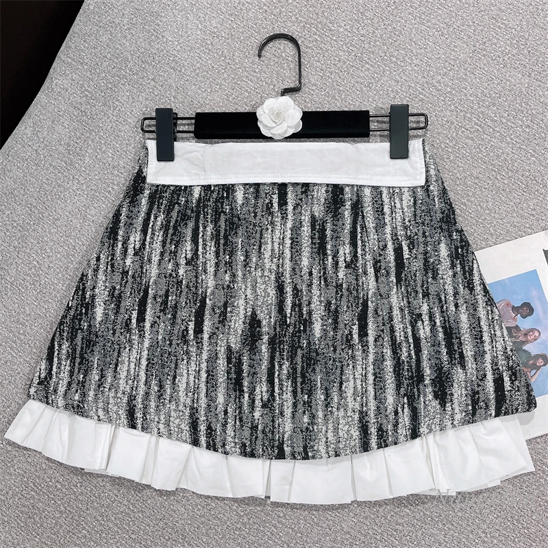 

2022 Summer New Sexy Flanging Waist Slimming Pleated Marbling-Pattern Skirt for Women