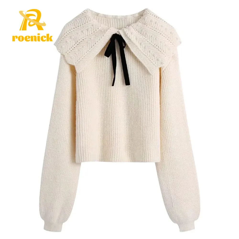 Женский трикотажный пуловер с длинным рукавом в винтажном стиле |