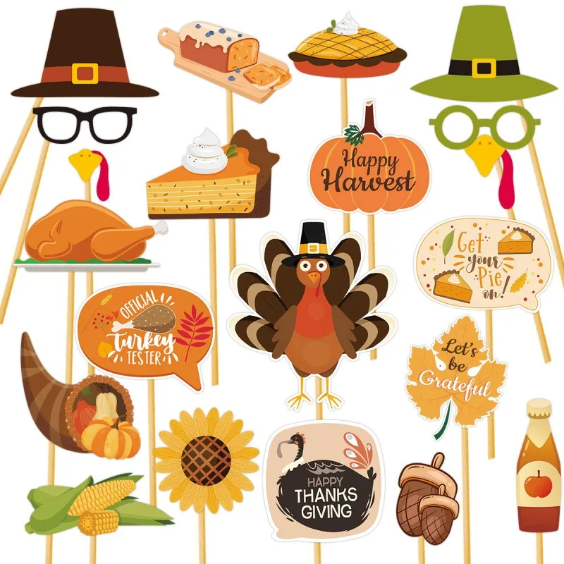 

20PCS Thanksgiving Cake Topper Thanksgiving Turkey Pumpkin Maple Leaf Cupcakes Fall Harvest Party Food Cake Topper