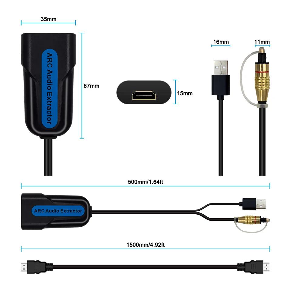 Фото Аудиоэкстрактор HDMI ARC eARC, совместимый с HDMI, для оптического выхода SPDIF TOSLINK, стерео-сплиттер, адаптер, аудиоконвертер №4
