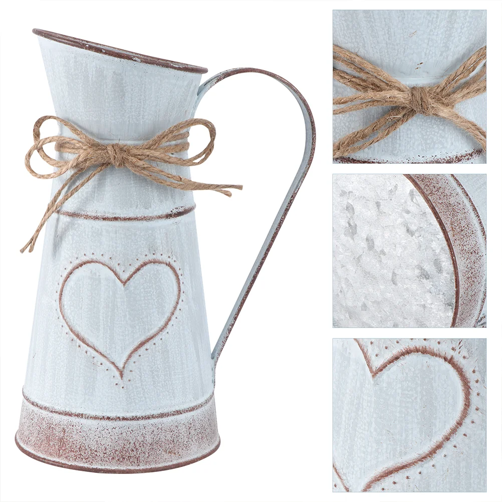 

Vase Flower Bucket Metal Jug Planter Pot Can Succulent Country Pitcher Galvanized Holder Gardening Dry Shabby Air Chic Iron