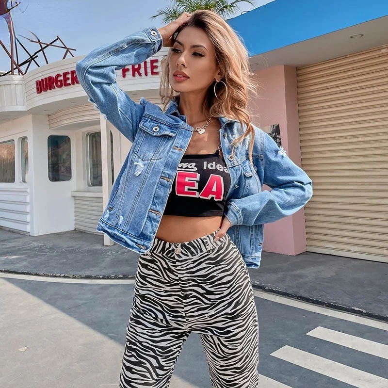 

Summer Long Sleeve Ripped Hole Loose Short Denim Jacket Women's Jacket