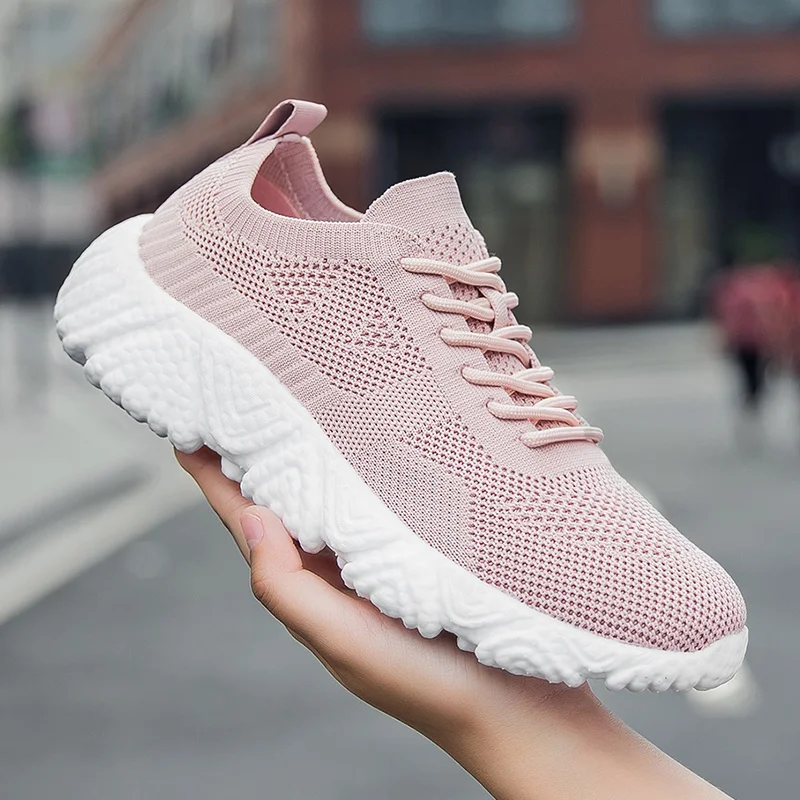 

Women's Vulcanized Shoes Fly Woven Slip-On Casual Sneakers Male Pink Flat Lightweight Lace-Up Flat Tennis Walking Shoes for Men