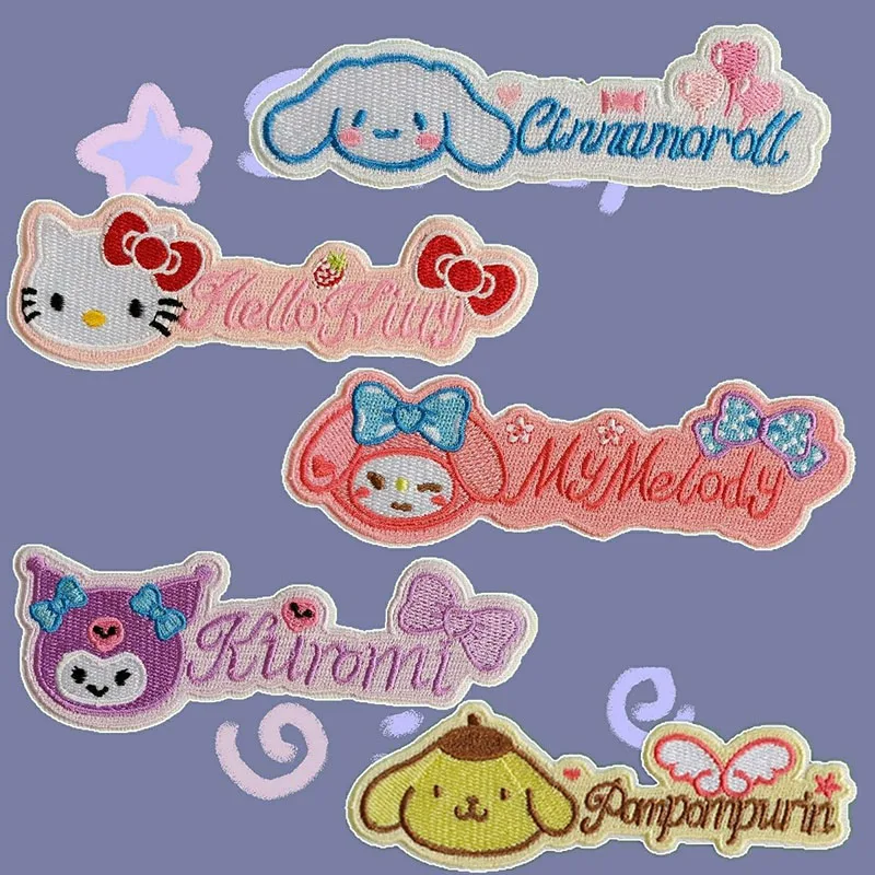 

Kawaii Sanrioed вышитая нашивка мультфильм Kuromi My Melody Cinnamoroll творческая самоклеящаяся ткань декоративная ткань нашивка