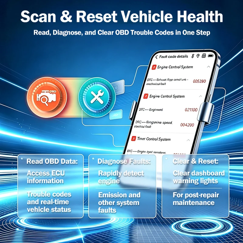 Фото OPRTAMG B25 Bluetooth OBD2 сканер для Hyundai Santa Cruz, диагностический инструмент для всех систем автомобиля, кодирование ЭБУ. №5