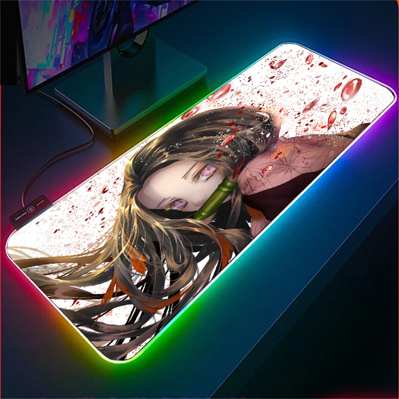 

Коврик для мыши Kamado Nezuko со светодиодный светкой, большой игровой коврик для мыши RGB, Настольный коврик для ПК, ноутбука, большая Настройка, украшение для геймеров