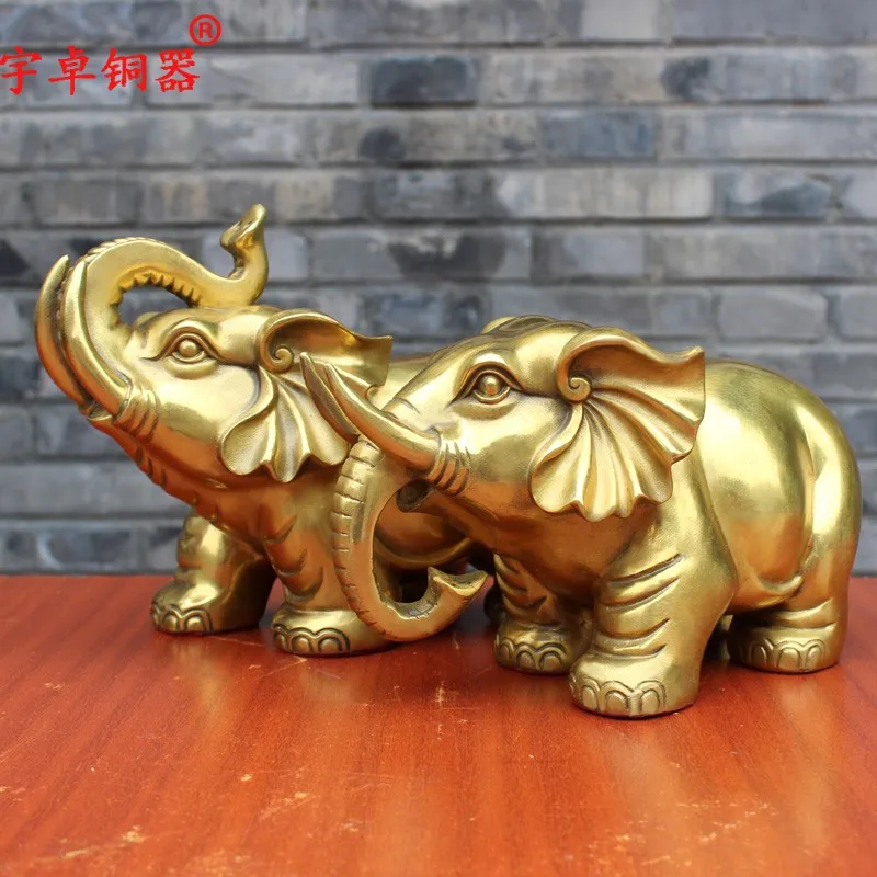 

Yuzhuo Bronze Pure Copper Glossy Elephant Roll Nose Light Body Elephant Lift Nose Elephant Pair of Crafts Ornaments
