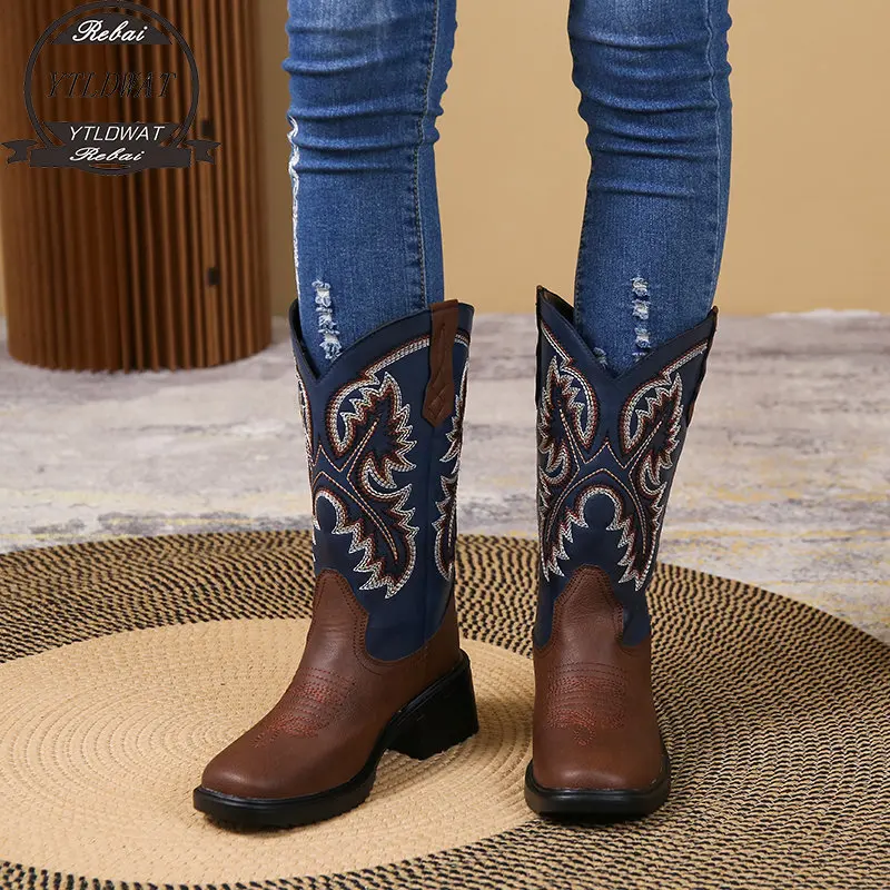 

Женские ковбойские сапоги из микрофибры, с острым носком, до колена