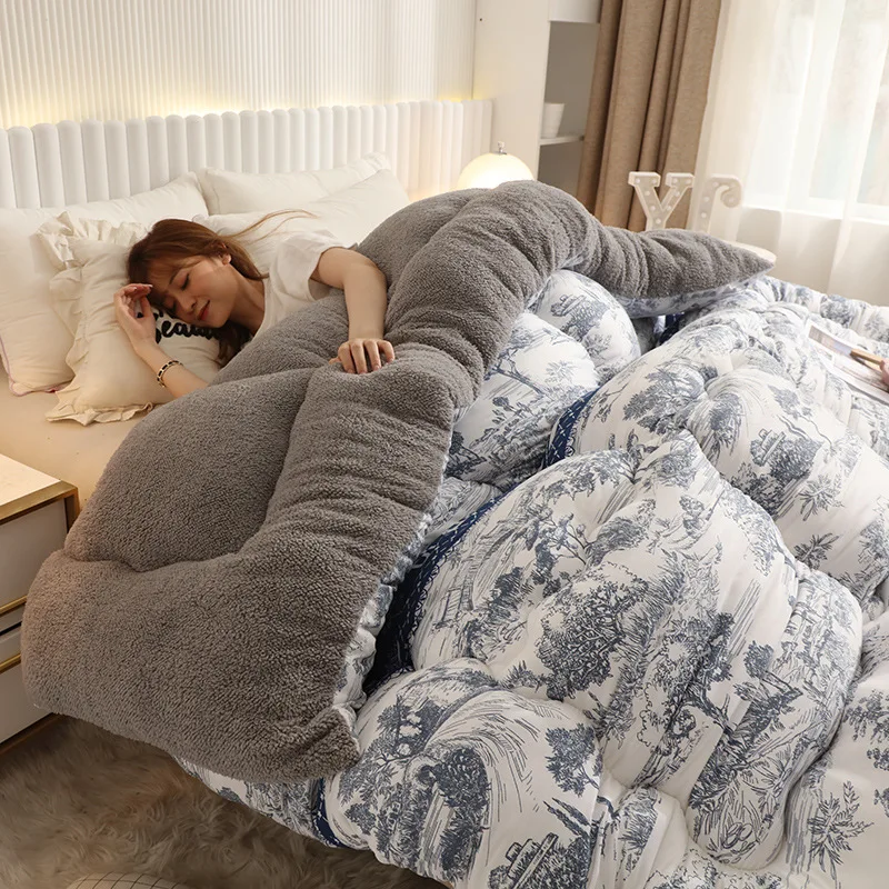 

Thick Lamb Wool Duvet Double-sided Velvet Quilt Blanket Cashmere Quilted Warm Winter Plush Comforter Single Double Queen Size