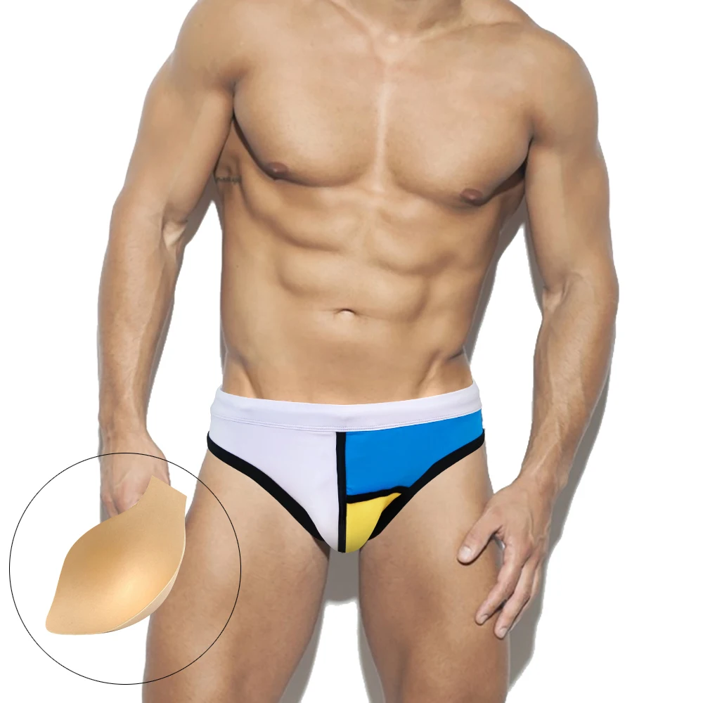 

Летняя мужская одежда для плавания с эффектом пуш-ап, пикантный Быстросохнущий купальный костюм с низкой талией, спортивные пляжные трусы для серфинга, плавки в стиле пэчворк