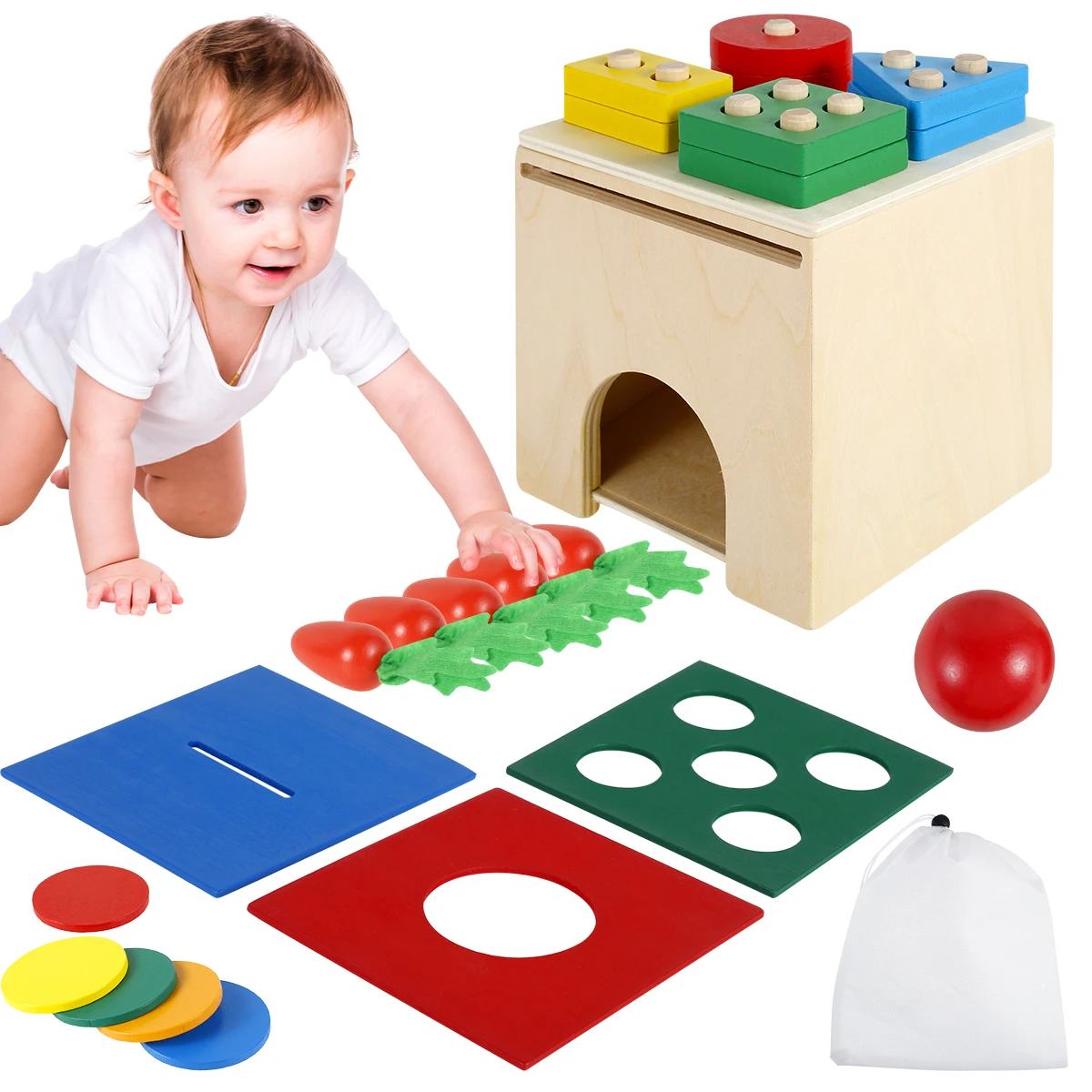 

Деревянные игрушки Монтессори 4 в 1, игра для сбора моркови, коробка для монет, Обучающие Детские игрушки для сортировки и укладки, игрушки с ...