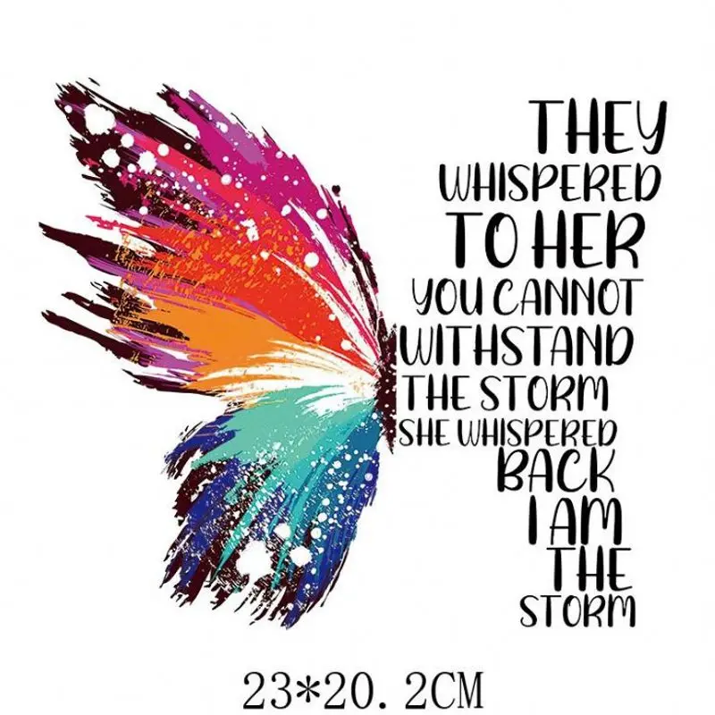 

Heat Transfer Clothes T-Shirt Thermal Stickers Decoration Printing 23x20.2cm Colorful Butterfly Letters Iron on Patches for DIY
