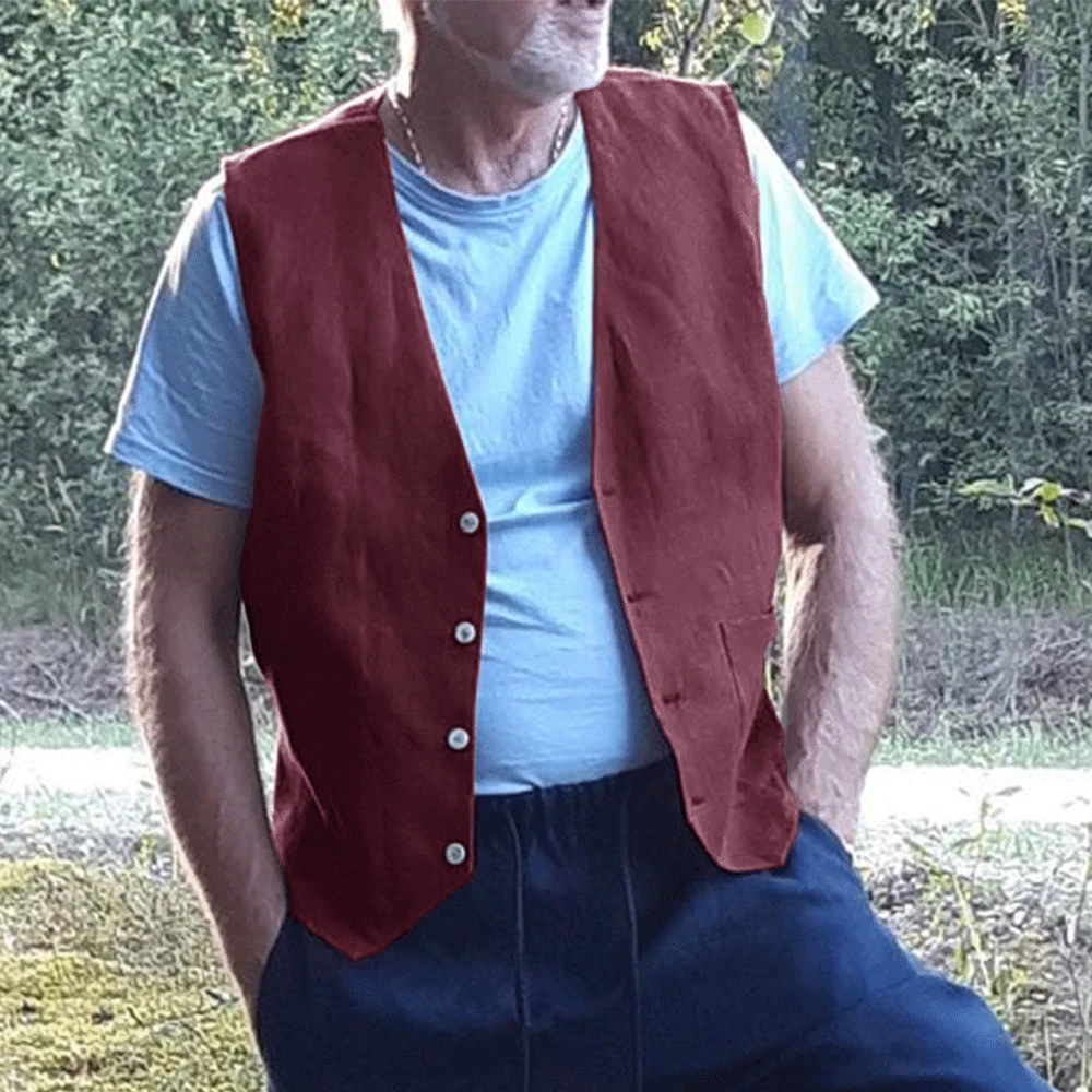 Жилетка мужская льняная повседневная безрукавка для рыбалки жилет в стиле ретро