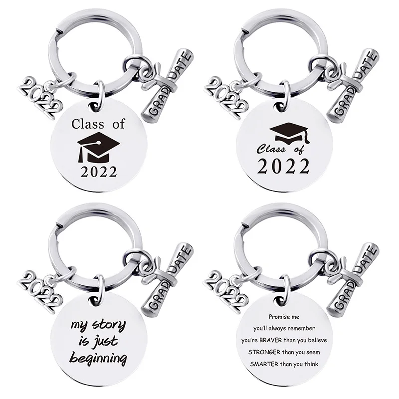 

Class Of 2022 Graduate Stainless Steel Pendant Keychain Bachelor Hat Inspirational Graduation Keyring Jewelry Gift