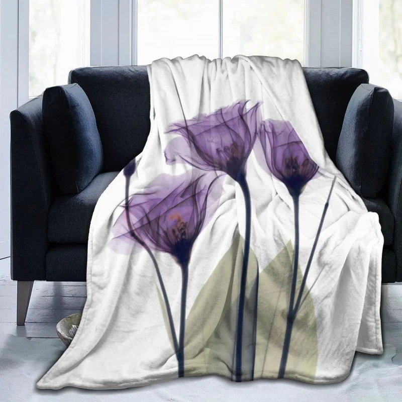 Purple Tulip Flowers Throw Blanket Ultra Soft Warm All Season Decorative Flannel Blankets For Bed Chair Car Sofa Couch Bedroom