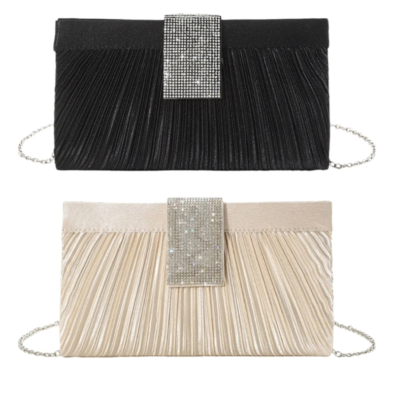 Женская блестящая плиссированная вечерняя сумка со стразами элегантный