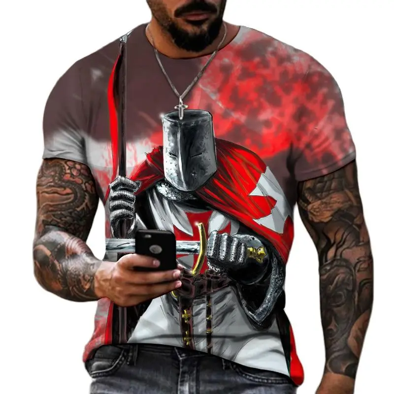 

Men's T-Shirt Street Harajuku Cross TShirt For Men Short Sleeve Oversized Tshirt Vintage Top Summer Fashion Templar 3D Printed
