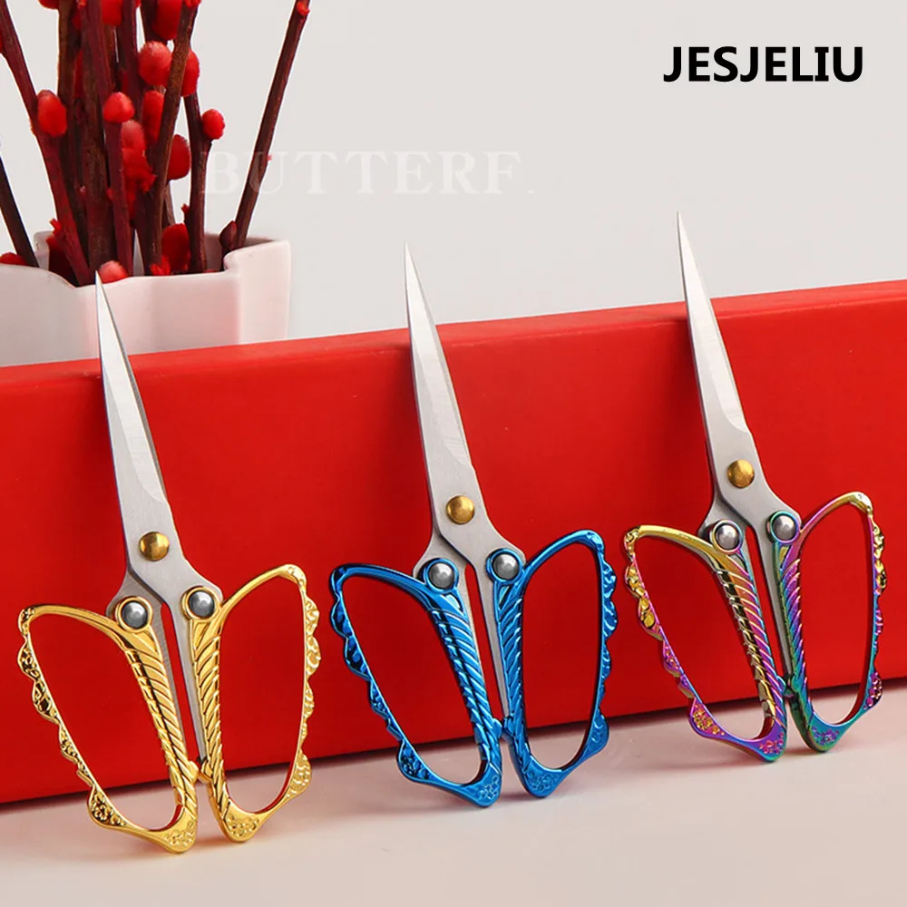 

Retro Butterfly Scissors Stainless Steel Household Sewing Scissors Embroidery Cross Stitch Craft Scissor Stationery Office Cutte