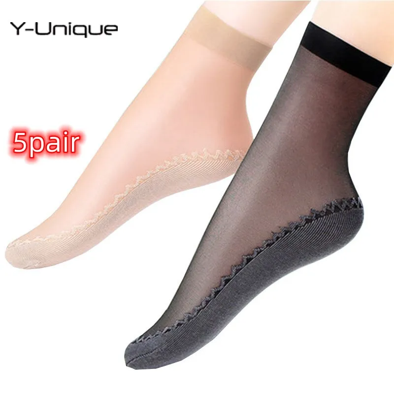

Носки женские мягкие повседневные ультратонкие, бархатные шелковые Нескользящие прозрачные с низом, дышащие, 5 пар, для весны и лета