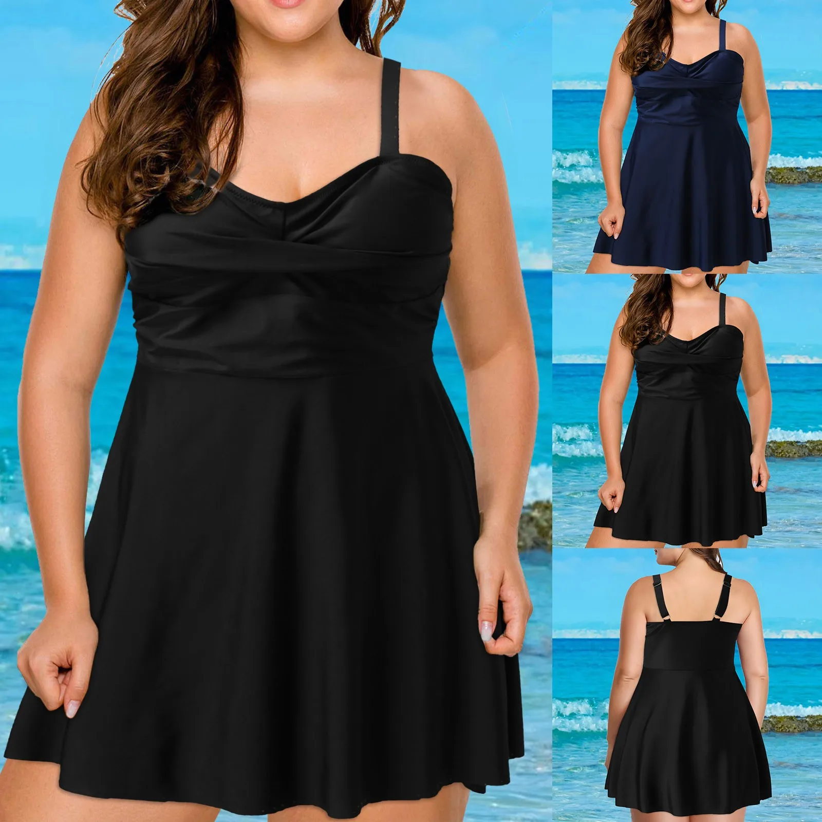 

Swimsuits For Women Two Piece Tankinis Flounce Swim Dress With Female Bathing Suit Padded Sexy Solid Swimsuit