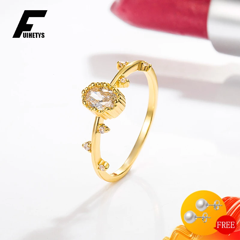 

FUIHETYS 925 Silver Jewelry Rings for Women Wedding Party Gift Ornaments with Zircon Gemstone Gold Color Finger Ring Wholesale