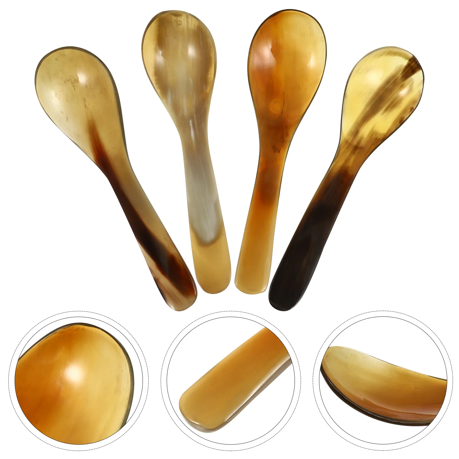 

4 Pcs Horn Coffee Spoon Ox Ice Cream Scoop Natural Mixing Spoons Soup Horns Dessert