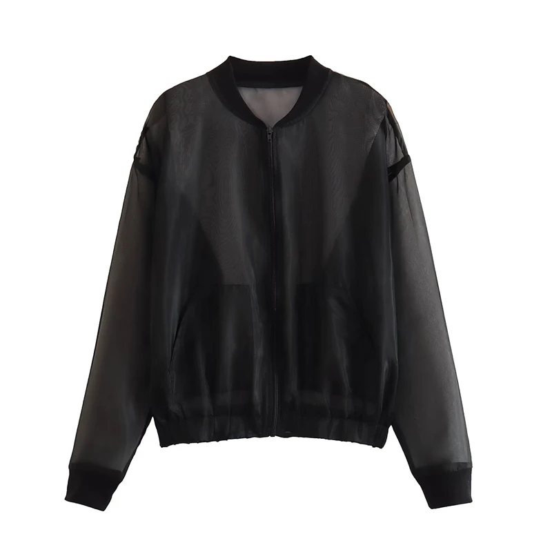 

Модный универсальный солнцезащитный кардиган из органзы с длинным рукавом, Черный жакет-авиатор, Женское пальто